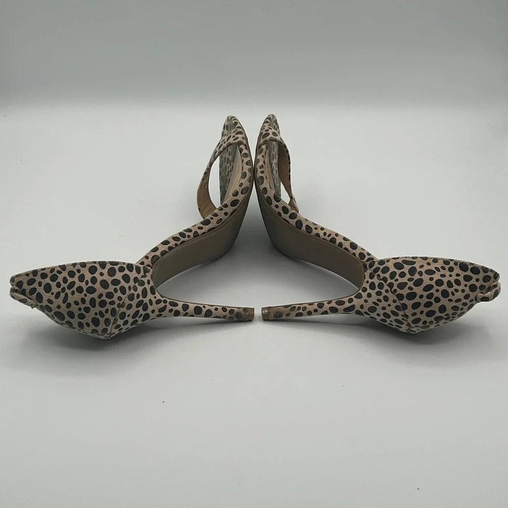 Lulus Heeled Sandals Womens 8.5 Tan Black Cheetah Animal Print Stiletto d'Orsay
